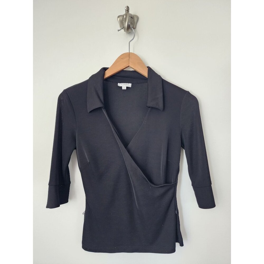 Vintage Devan black faux wrap V-neck half sleeve blouse S